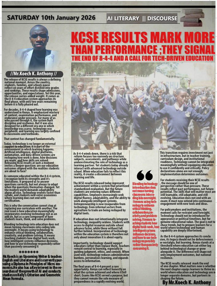 KCSE RESULTS MARK MORE THE THAN PERFORMANCE; THEY SIGNAL THE END OF 8-4-4 SYSTEM AND A CALL FOR A TECH DRIVEN EDUCATION SYSTEM.